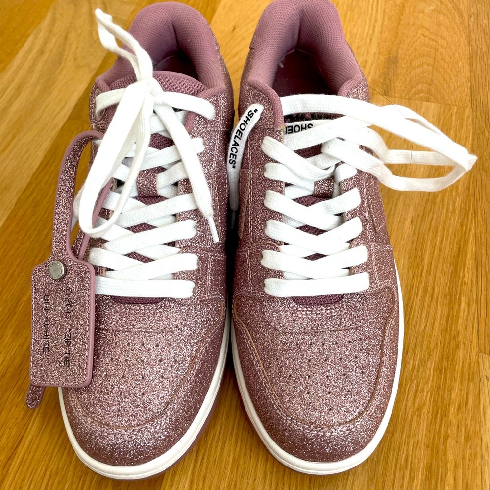 2022 Off White Out of Office Pink Glitter Sneaker